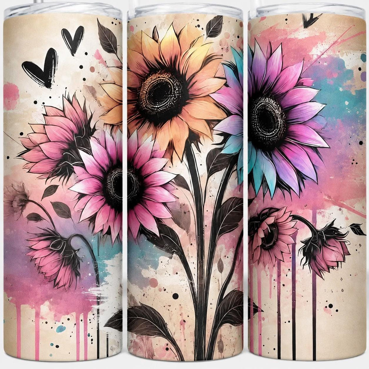 Let Them Sunflower Tumbler, Inspirational Floral Cup, Personalized Positive Gift, 20 oz, 30 oz or 40 oz Travel Mug